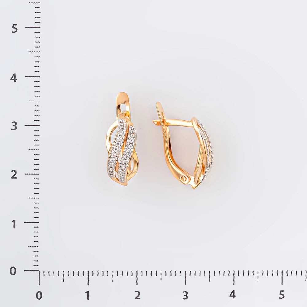 Серьги с фианитом из красного золота 585 пробы