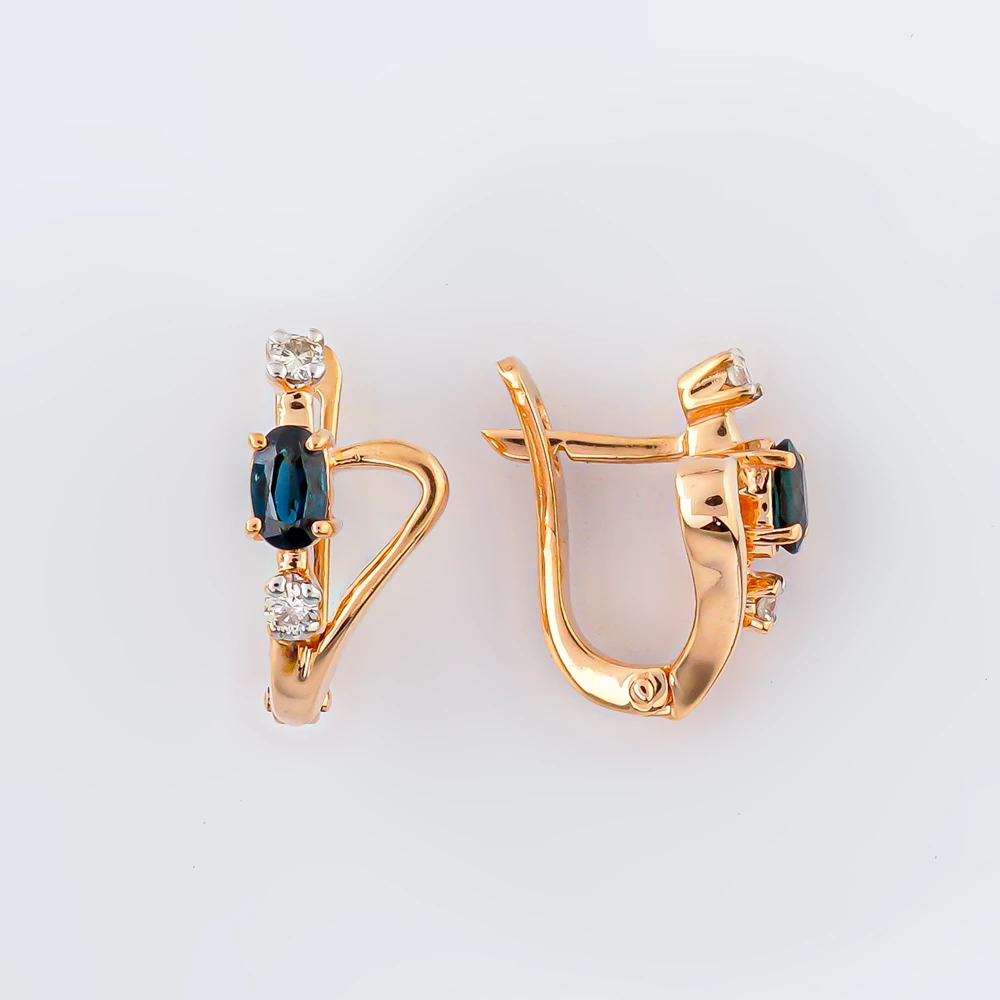 Серьги с сапфиром из красного золота 585 пробы