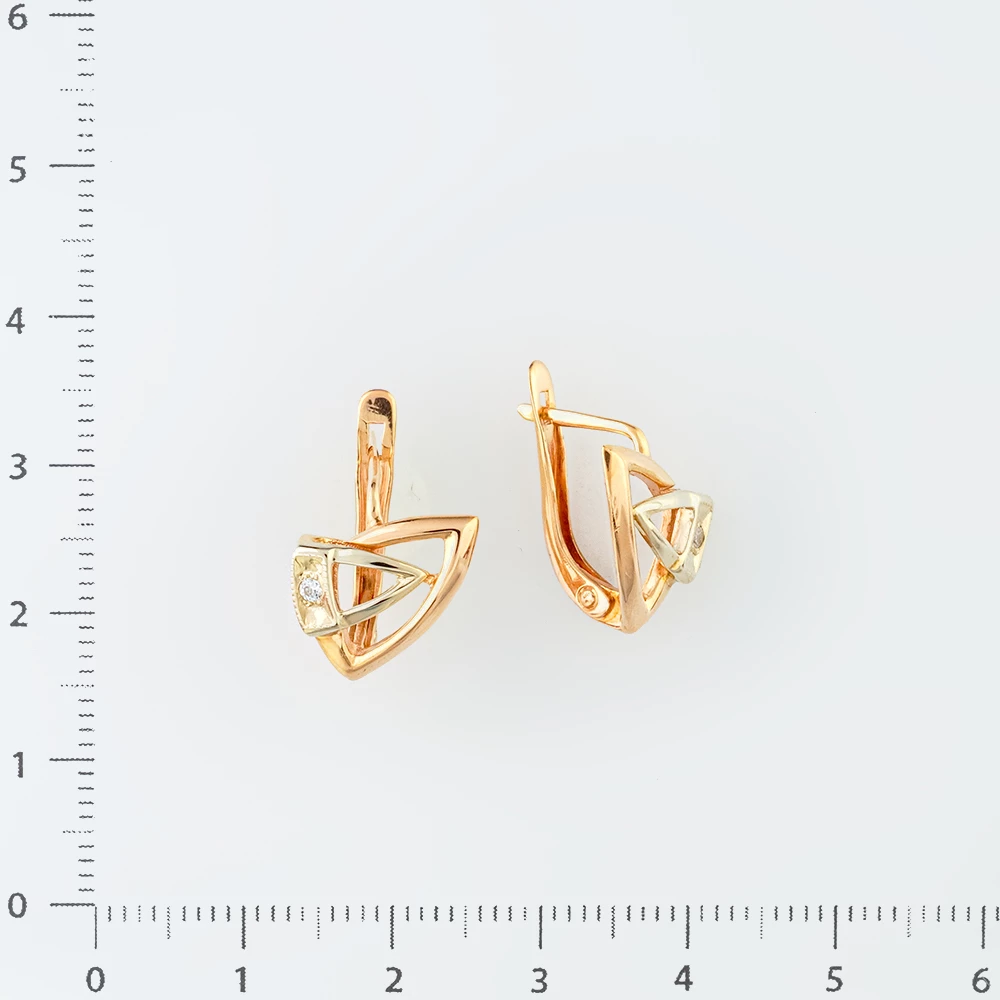 Серьги с фианитом из красного золота 585 пробы