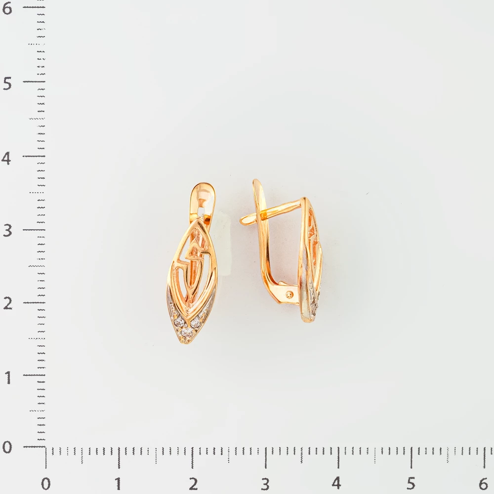 Серьги с фианитом из красного золота 585 пробы