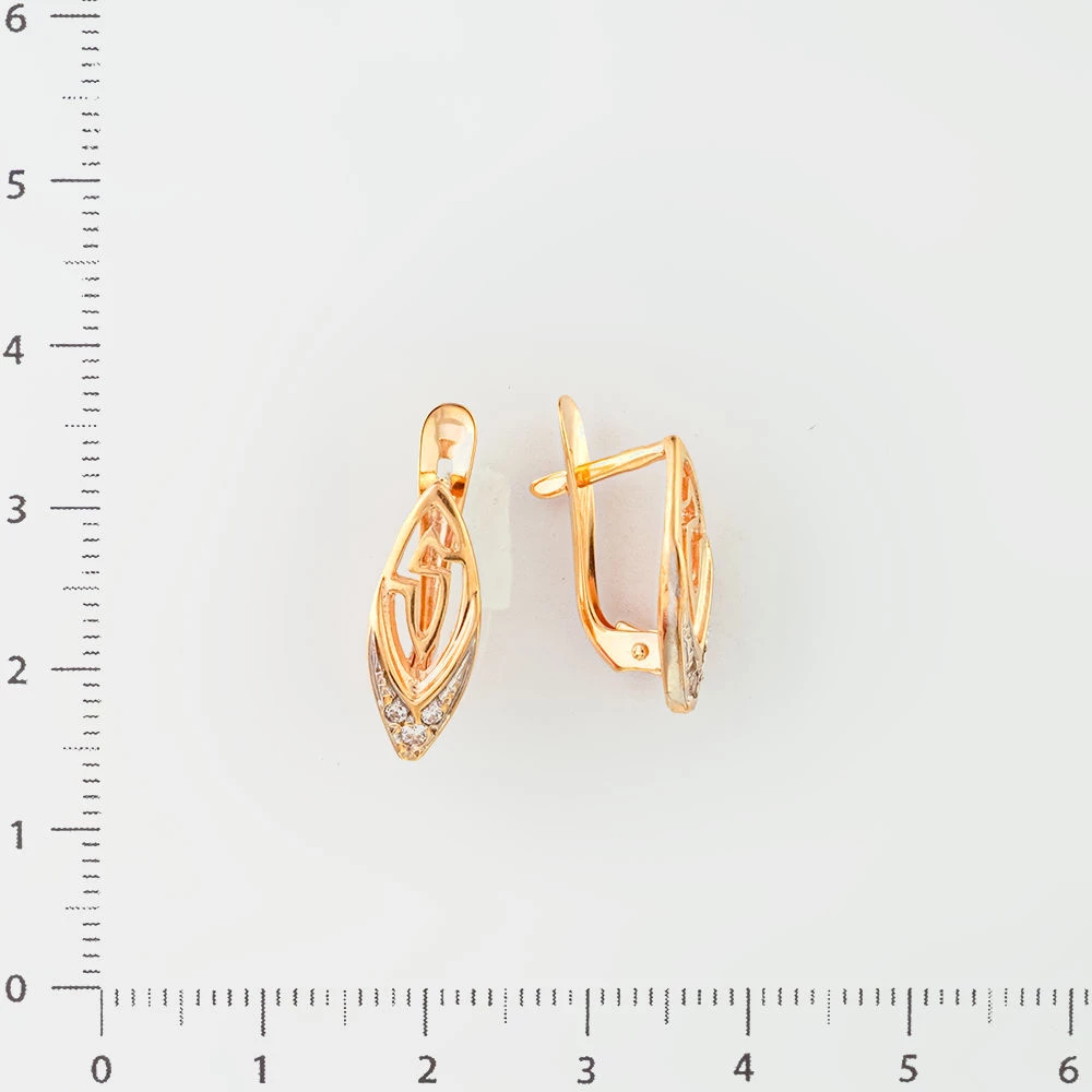 Серьги с фианитом из красного золота 585 пробы