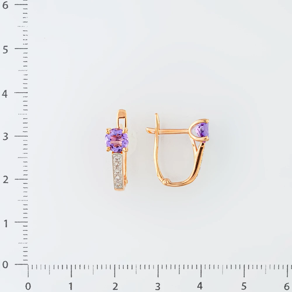 Серьги с аметистом из красного золота 585 пробы