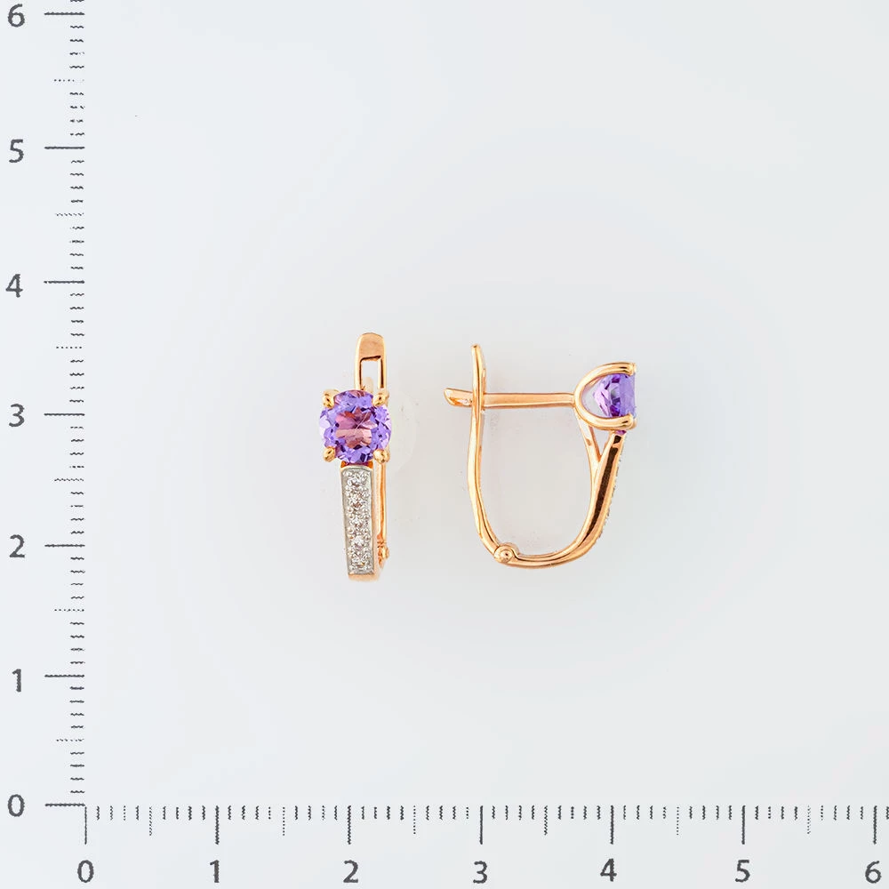 Серьги с аметистом из красного золота 585 пробы