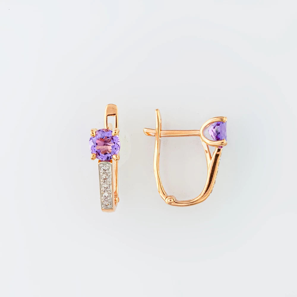 Серьги с аметистом из красного золота 585 пробы
