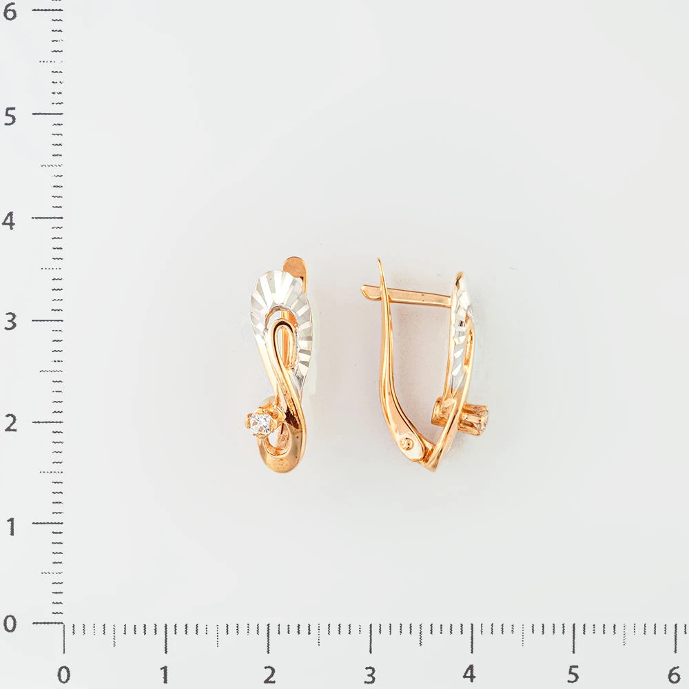 Серьги с фианитом из красного золота 585 пробы