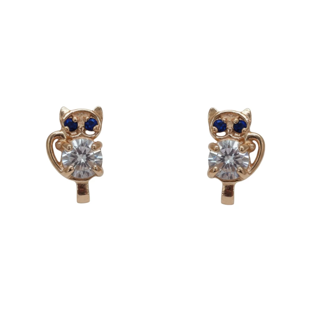 Серьги с фианитом из красного золота 585 пробы