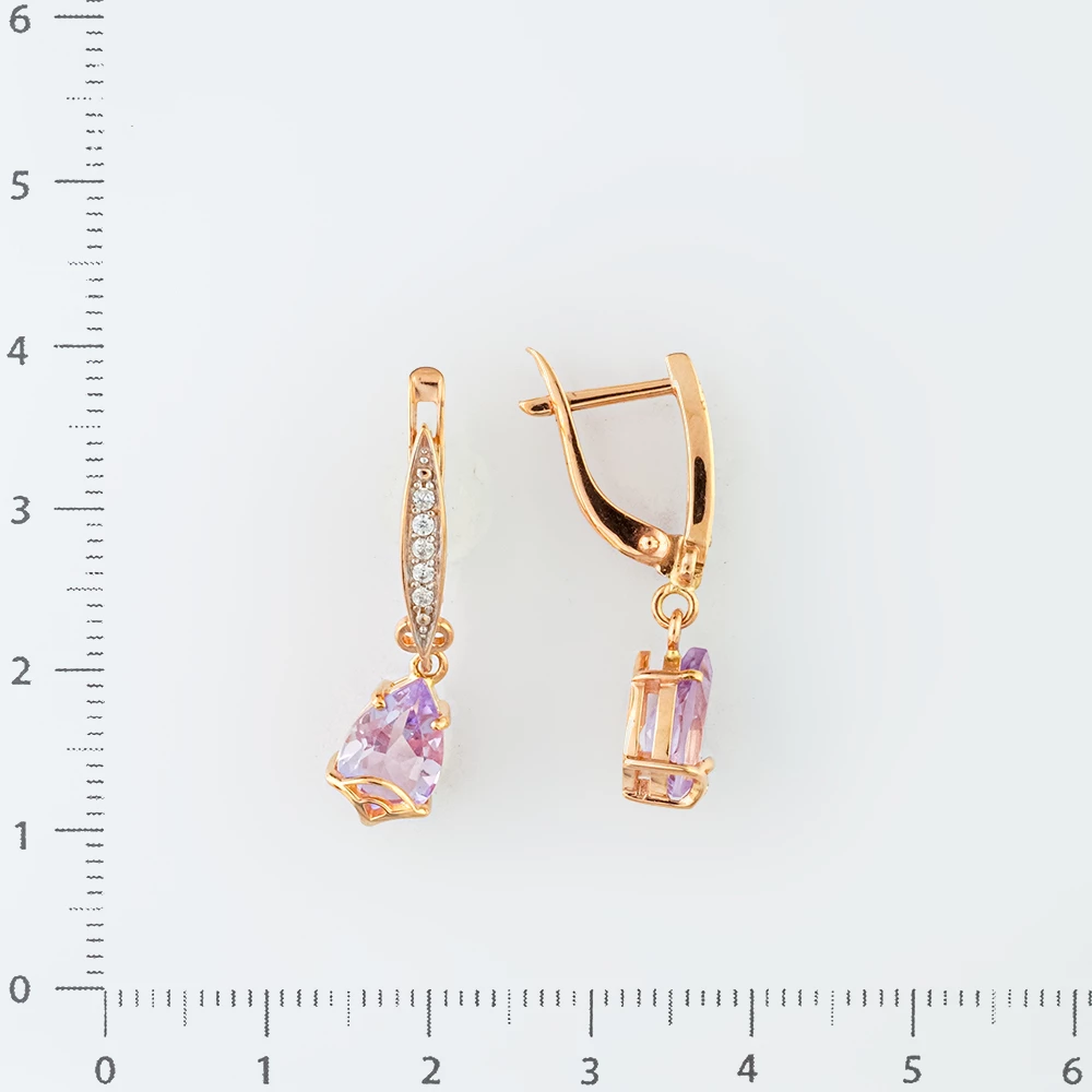 Серьги с аметистом из красного золота 585 пробы