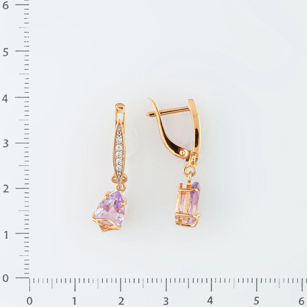 Серьги с аметистом из красного золота 585 пробы