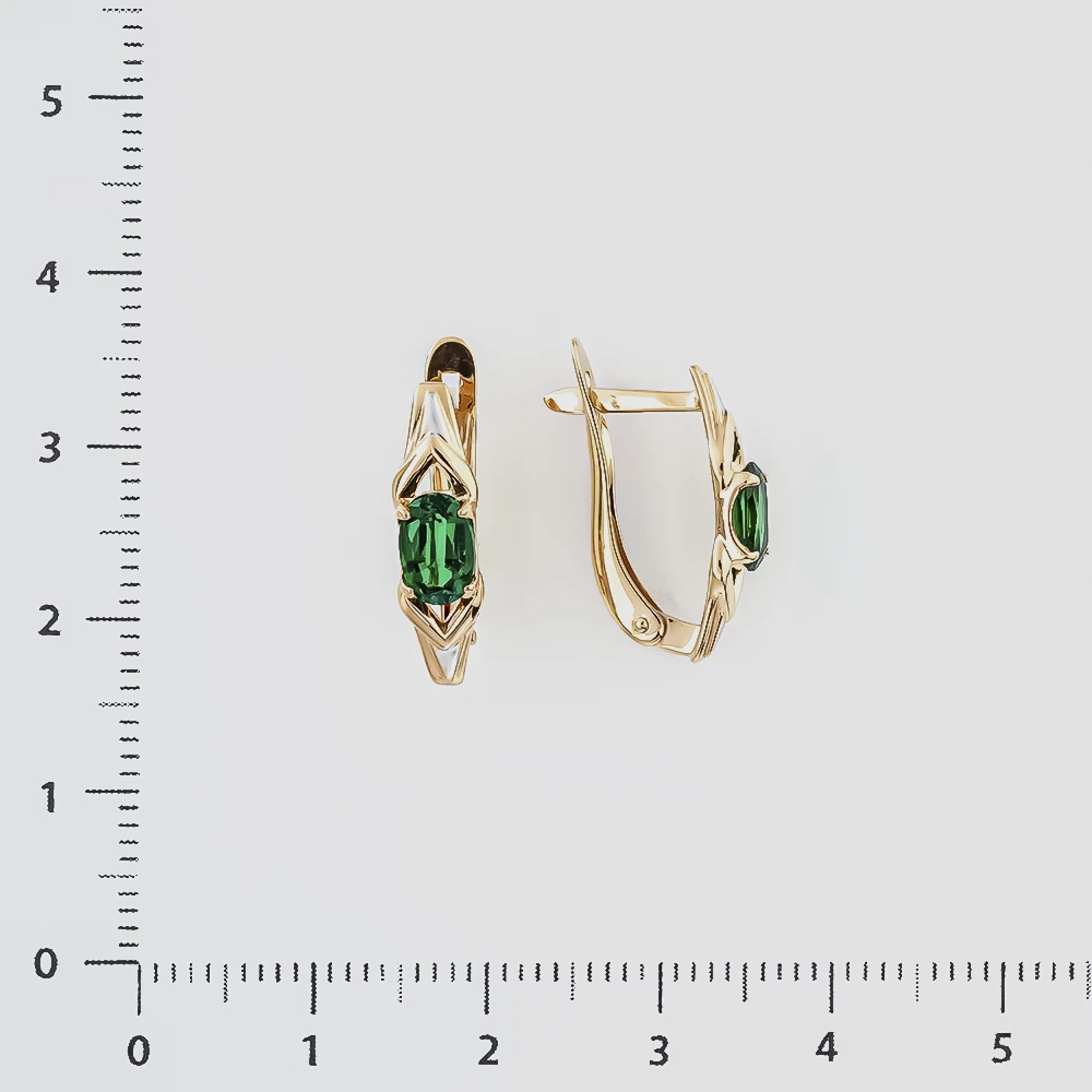 Серьги с изумрудом синтетическим из красного золота 585 пробы