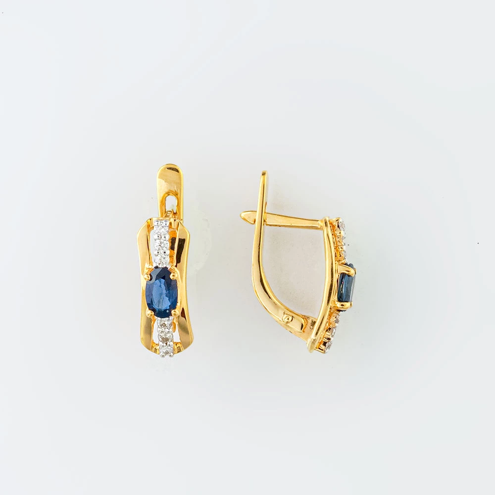 Серьги с сапфиром из желтого золота 585 пробы