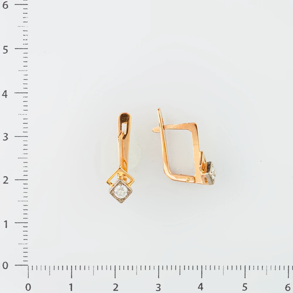 Серьги с фианитом из красного золота 583 пробы