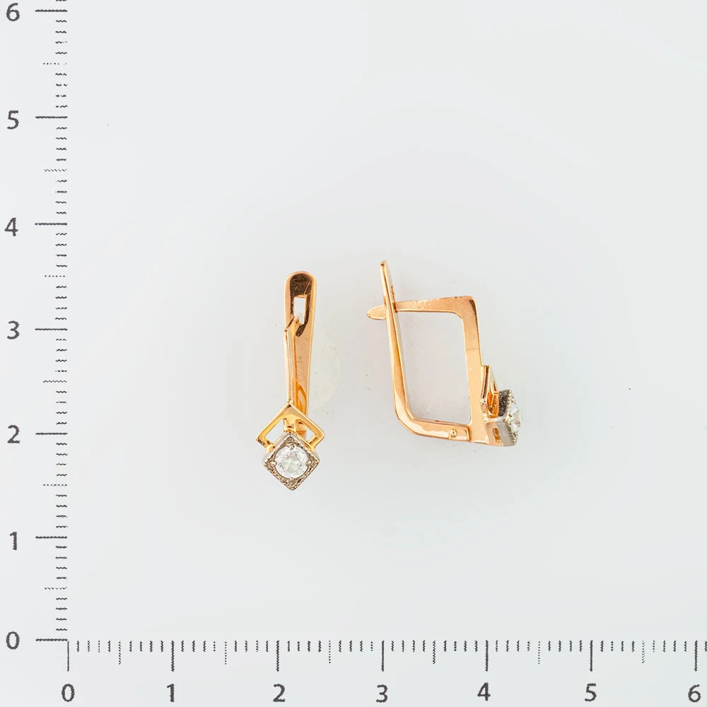 Серьги с фианитом из красного золота 583 пробы