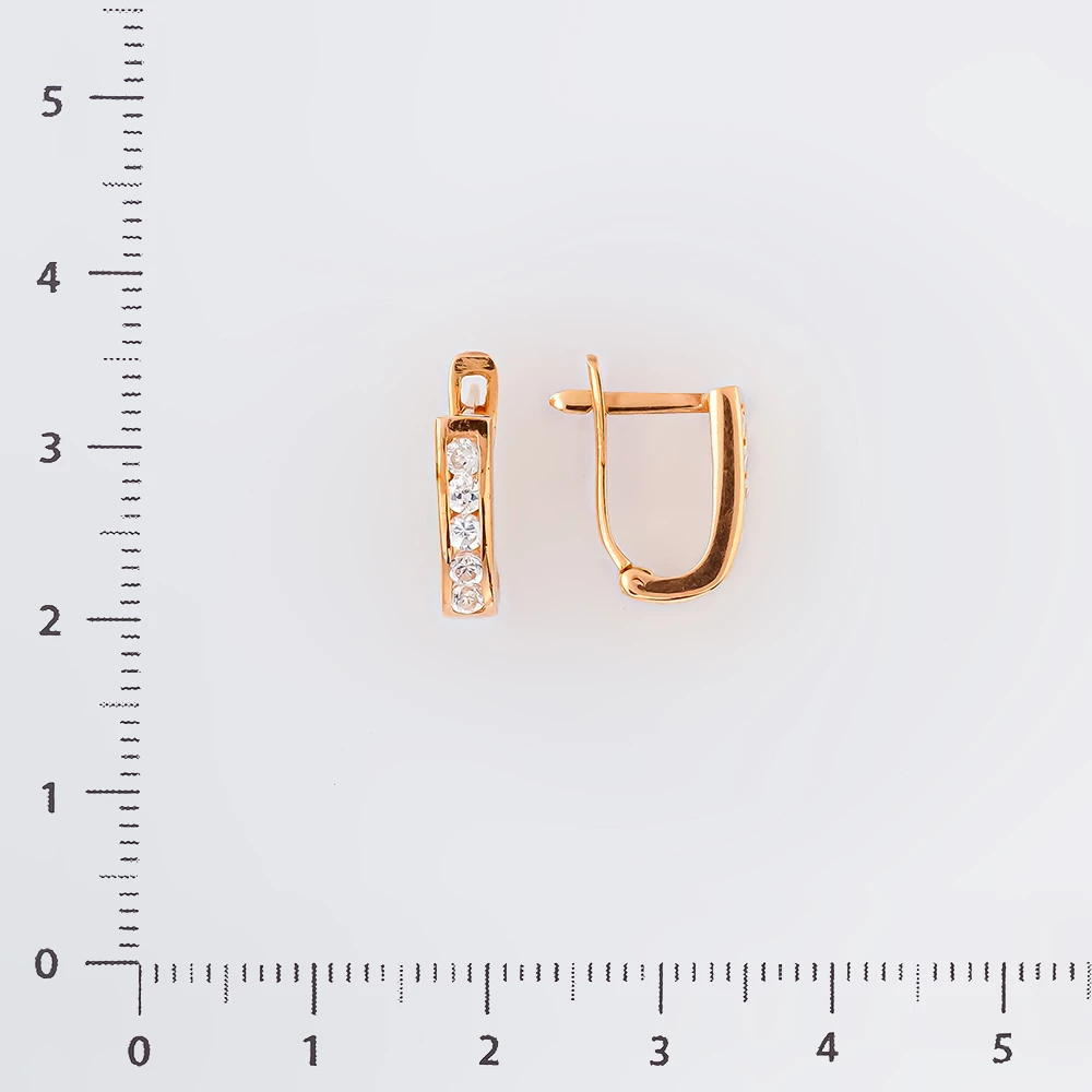 Серьги с фианитом из красного золота 585 пробы