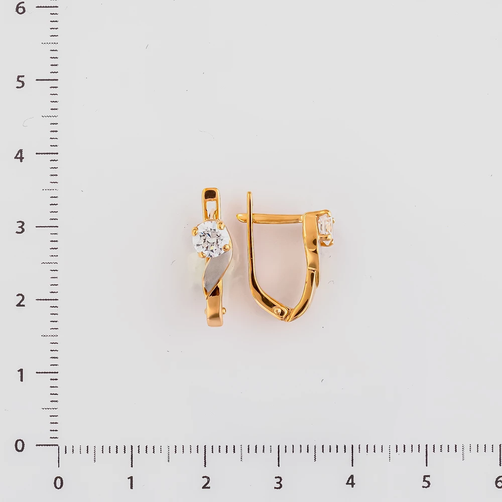 Серьги с фианитом из красного золота 585 пробы