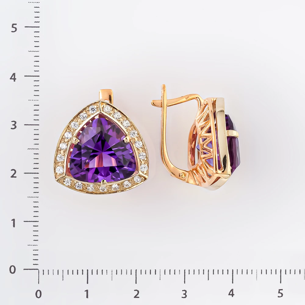 Серьги с аметистом из красного золота 585 пробы