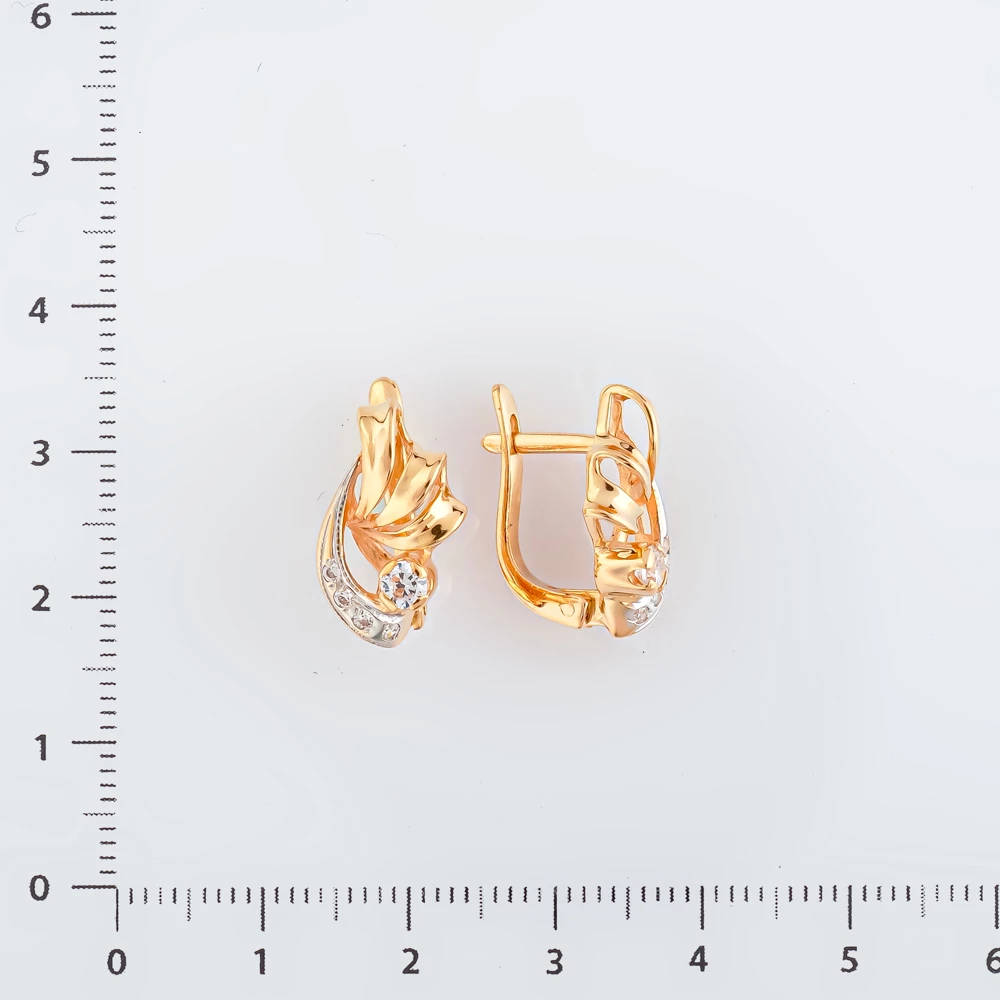 Серьги с фианитом из красного золота 585 пробы