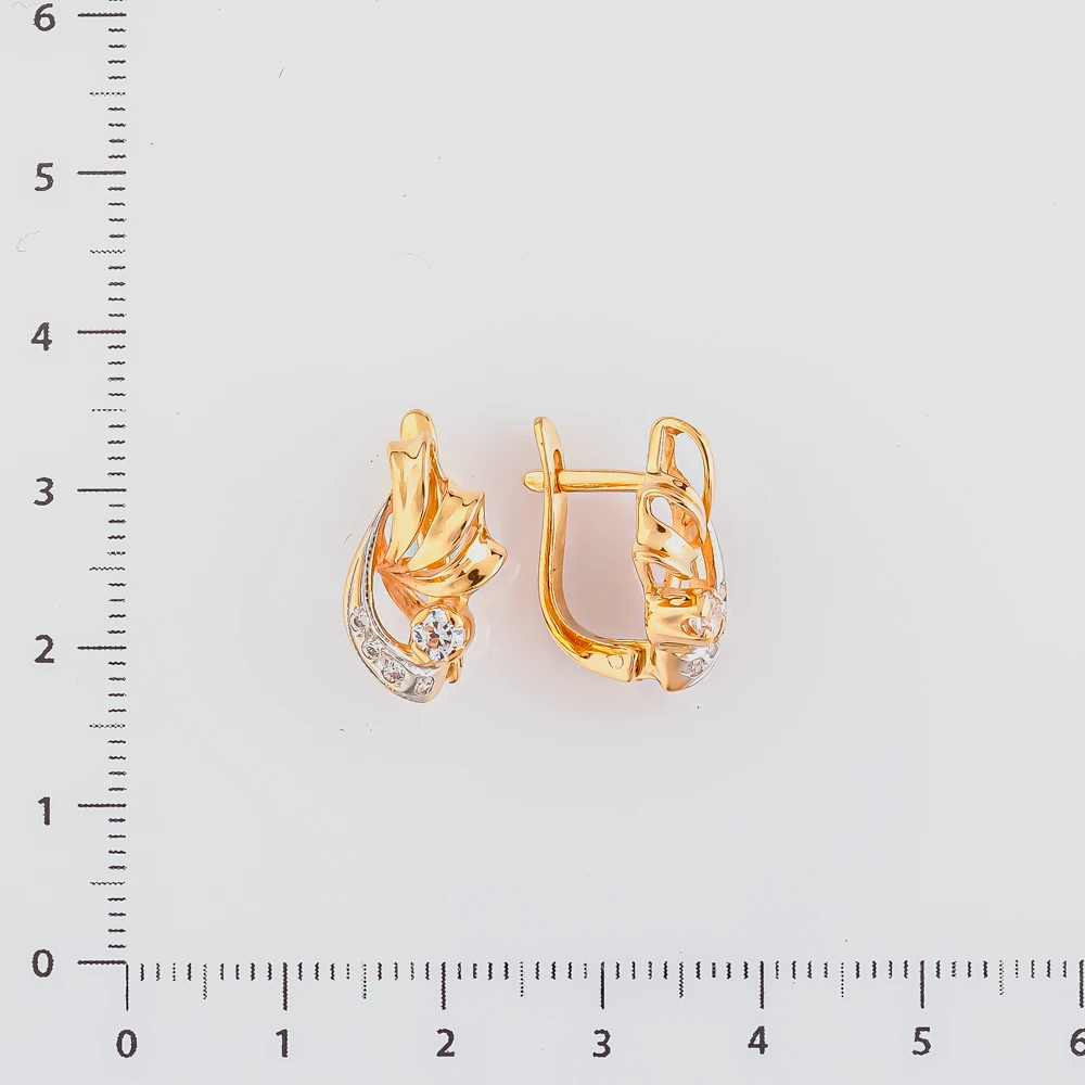 Серьги с фианитом из красного золота 585 пробы