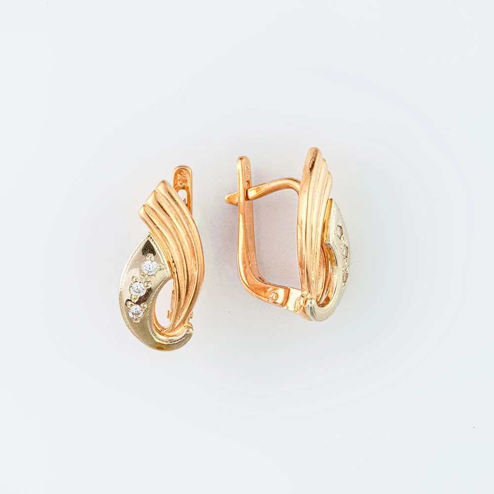 Серьги с фианитом из красного золота 585 пробы