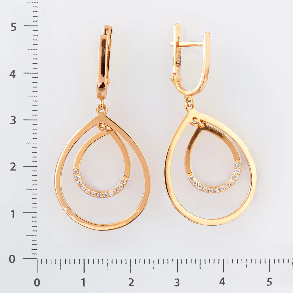 Серьги с фианитом из красного золота 585 пробы