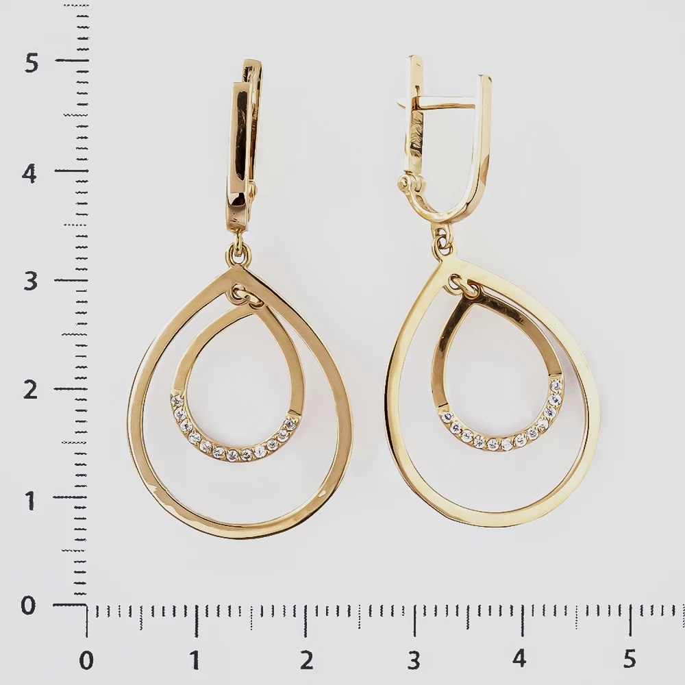 Серьги с фианитом из красного золота 585 пробы