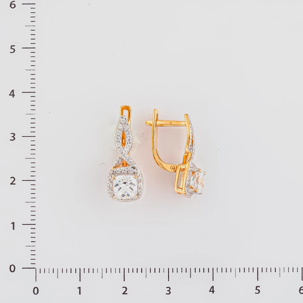 Серьги с фианитом из красного золота 585 пробы