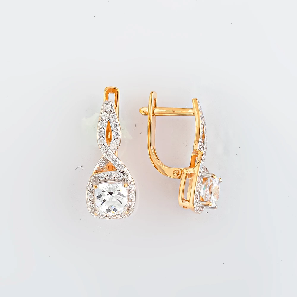 Серьги с фианитом из красного золота 585 пробы