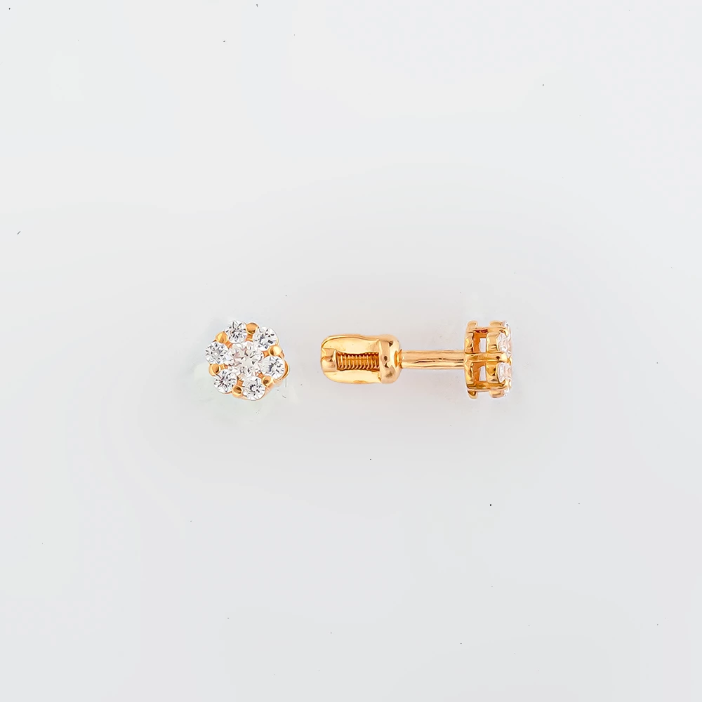 Серьги с фианитом из красного золота 585 пробы