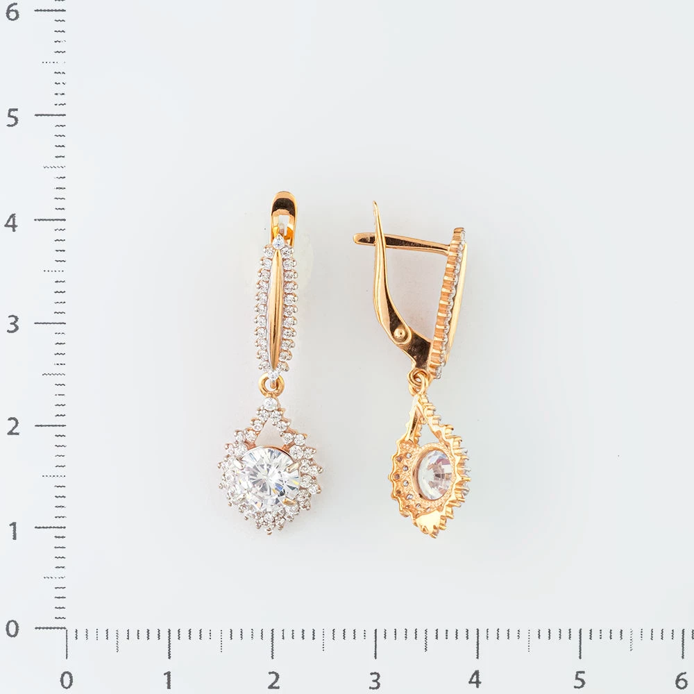 Серьги с фианитом из красного золота 585 пробы
