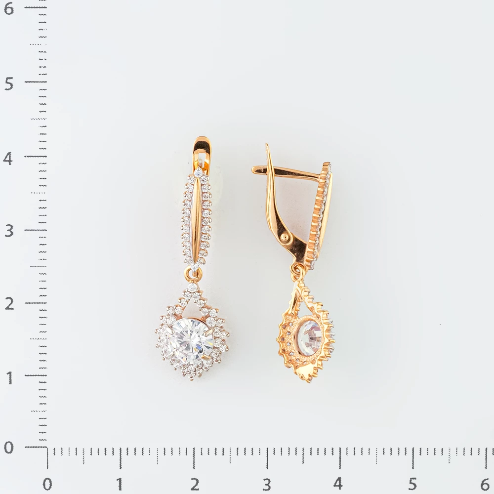 Серьги с фианитом из красного золота 585 пробы
