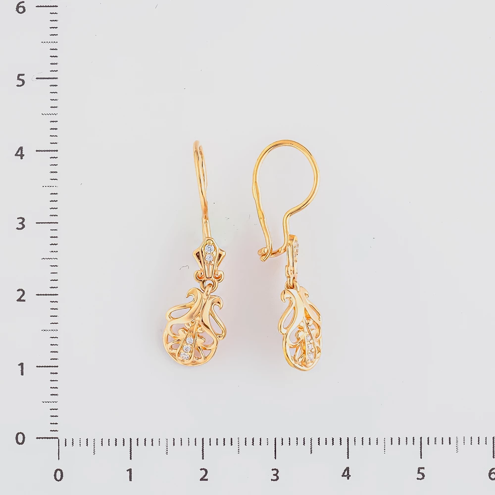 Серьги с фианитом из красного золота 585 пробы