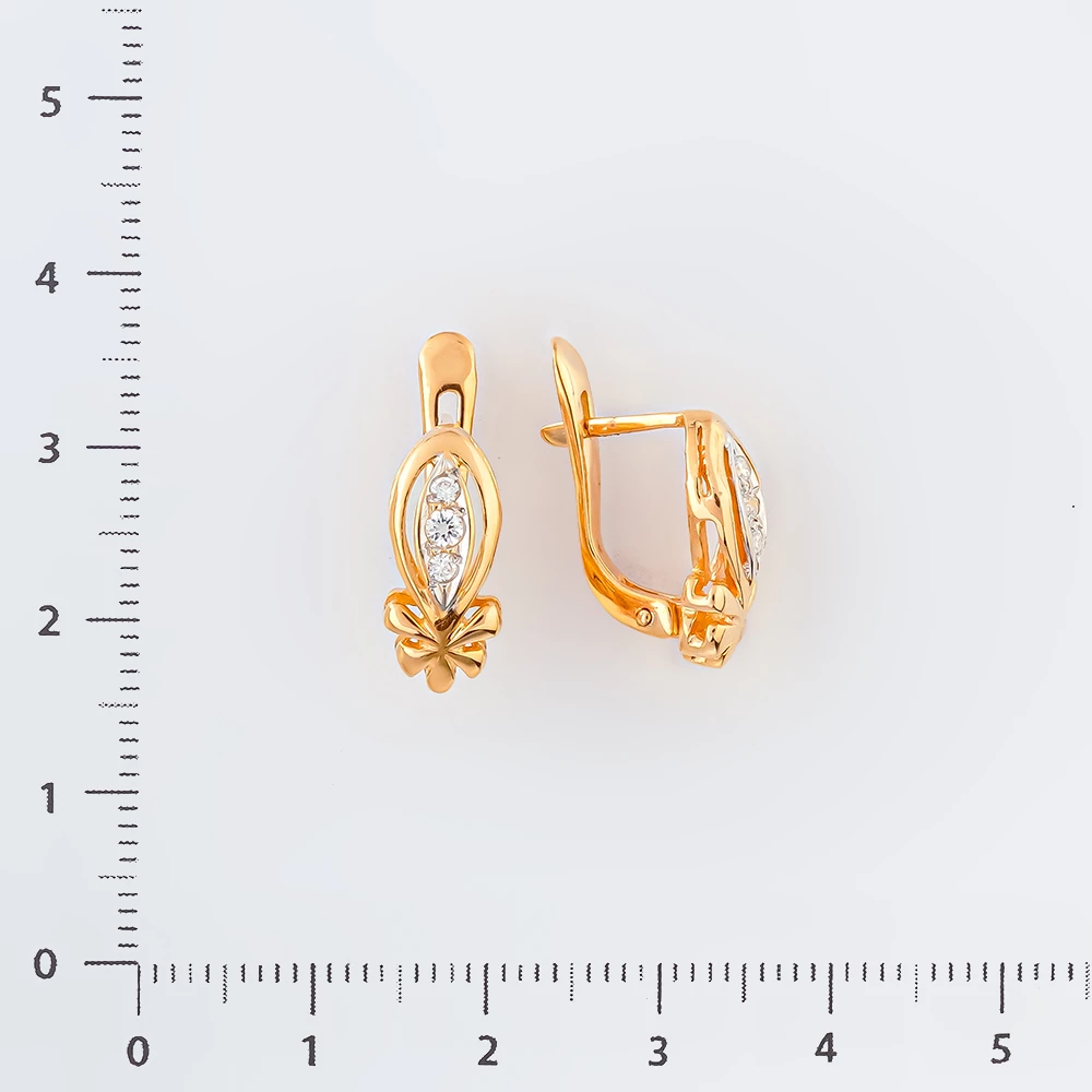 Серьги с фианитом из красного золота 585 пробы