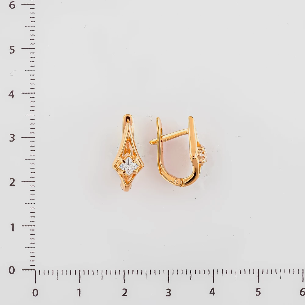 Серьги с фианитом из красного золота 585 пробы
