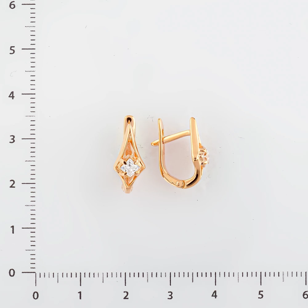 Серьги с фианитом из красного золота 585 пробы