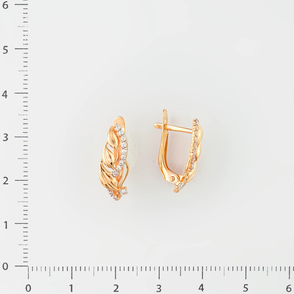Серьги с фианитом из красного золота 585 пробы