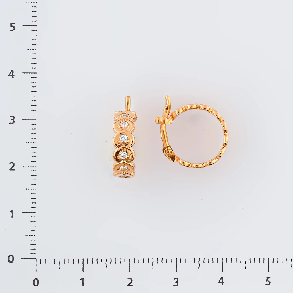 Серьги с фианитом из красного золота 585 пробы