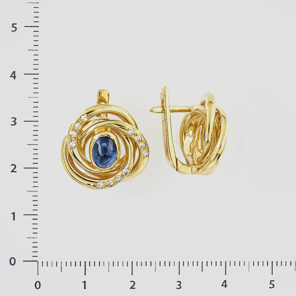 Серьги с сапфиром синтетическим из желтого золота 750 пробы