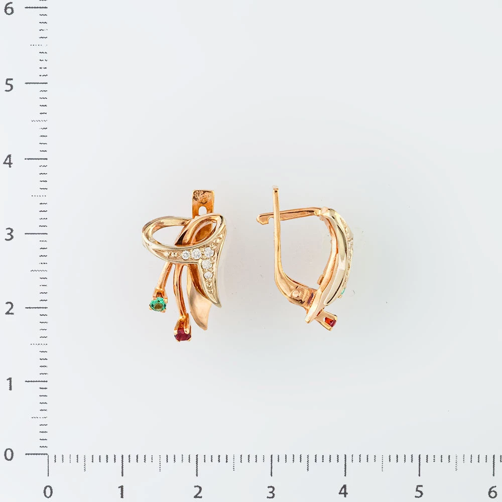 Серьги с изумрудом из красного золота 585 пробы