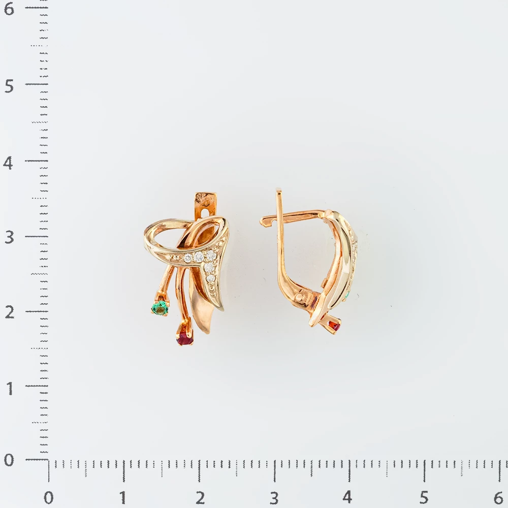 Серьги с изумрудом из красного золота 585 пробы