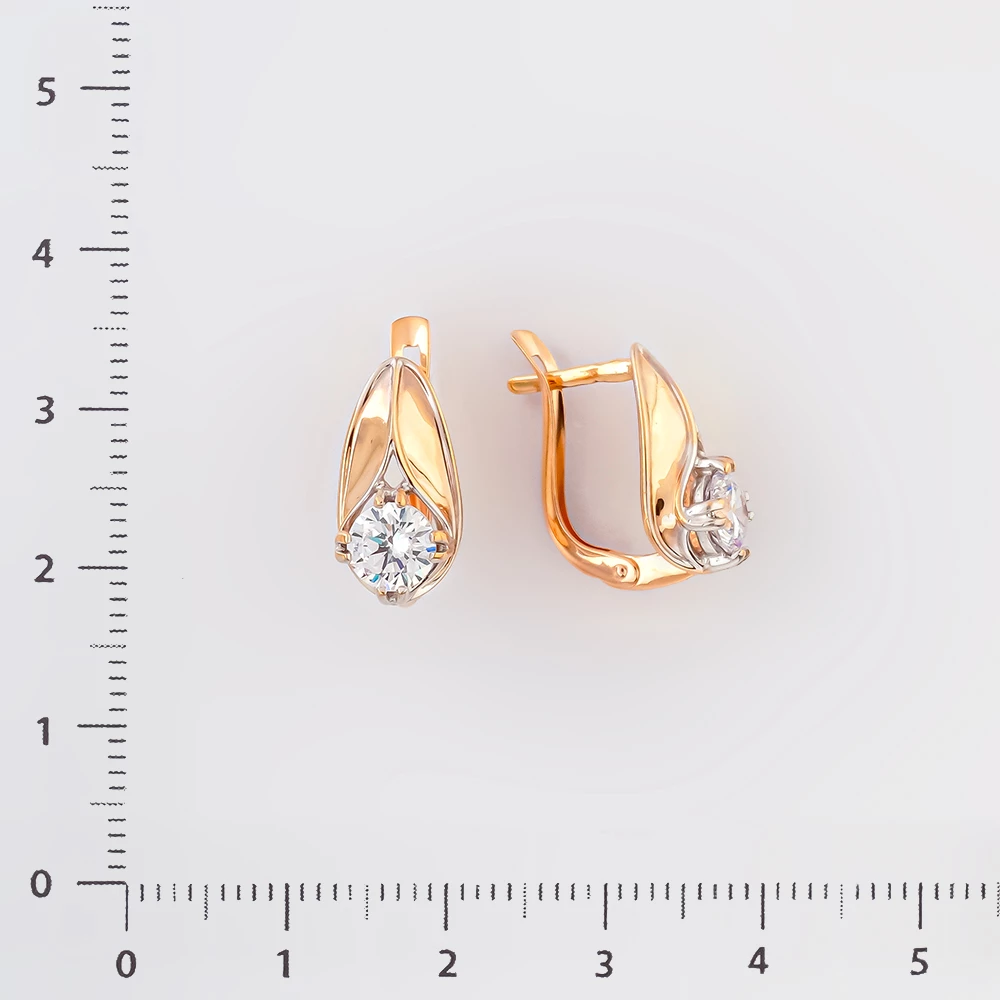 Серьги с фианитом из красного золота 585 пробы