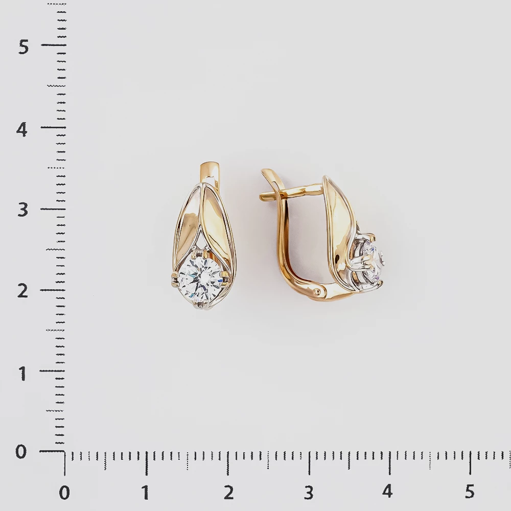 Серьги с фианитом из красного золота 585 пробы