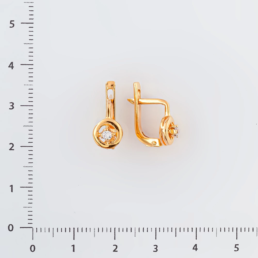 Серьги с фианитом из красного золота 585 пробы