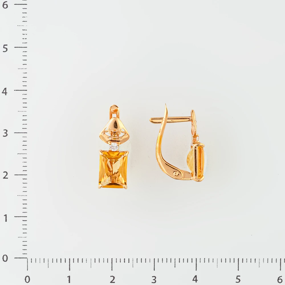 Серьги с цитрином из красного золота 585 пробы