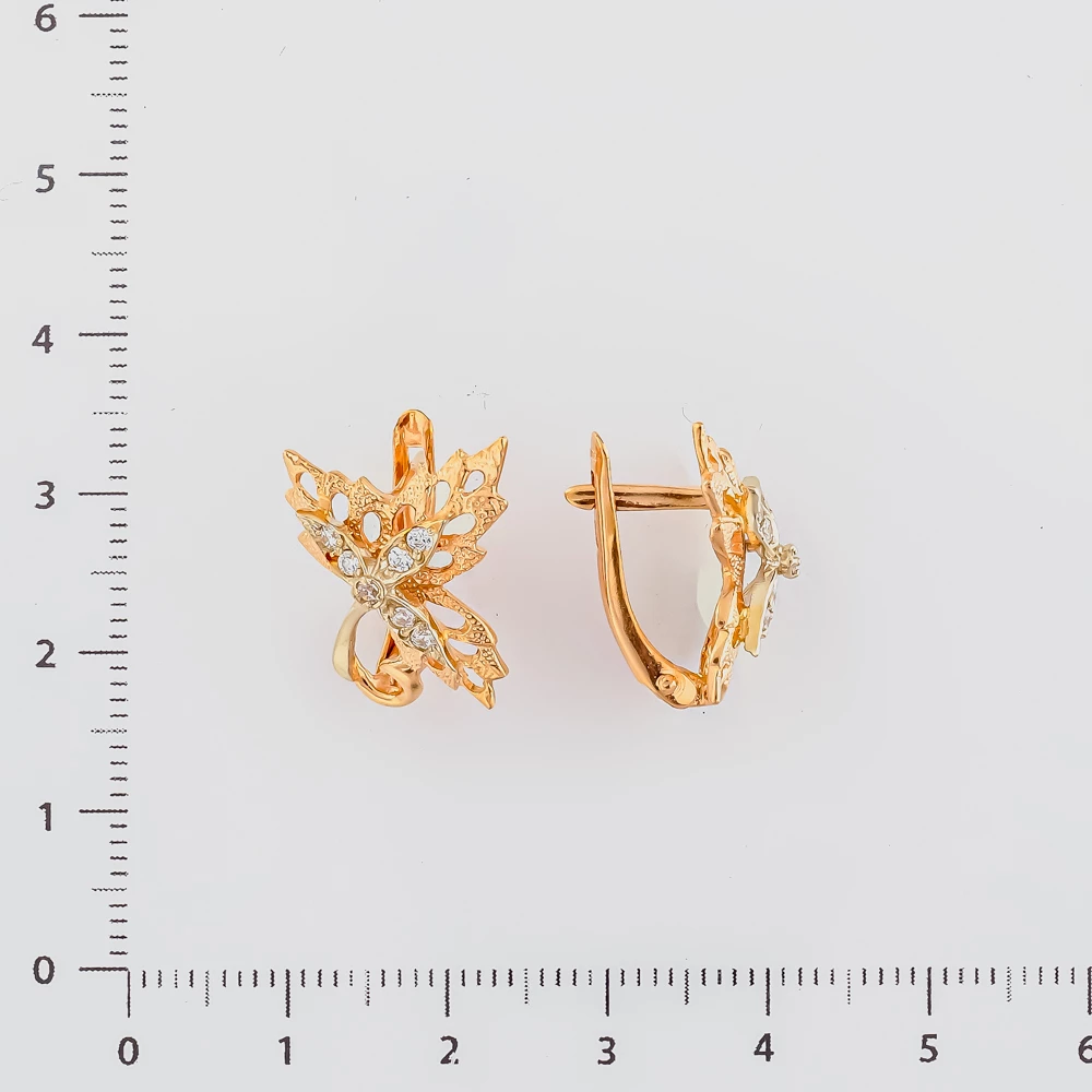 Серьги с фианитом из красного золота 585 пробы