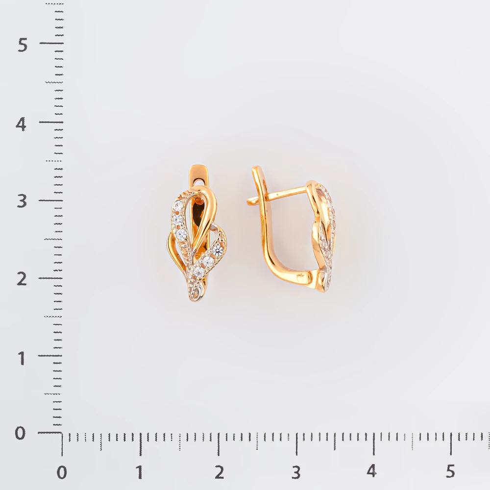 Серьги с фианитом из красного золота 585 пробы