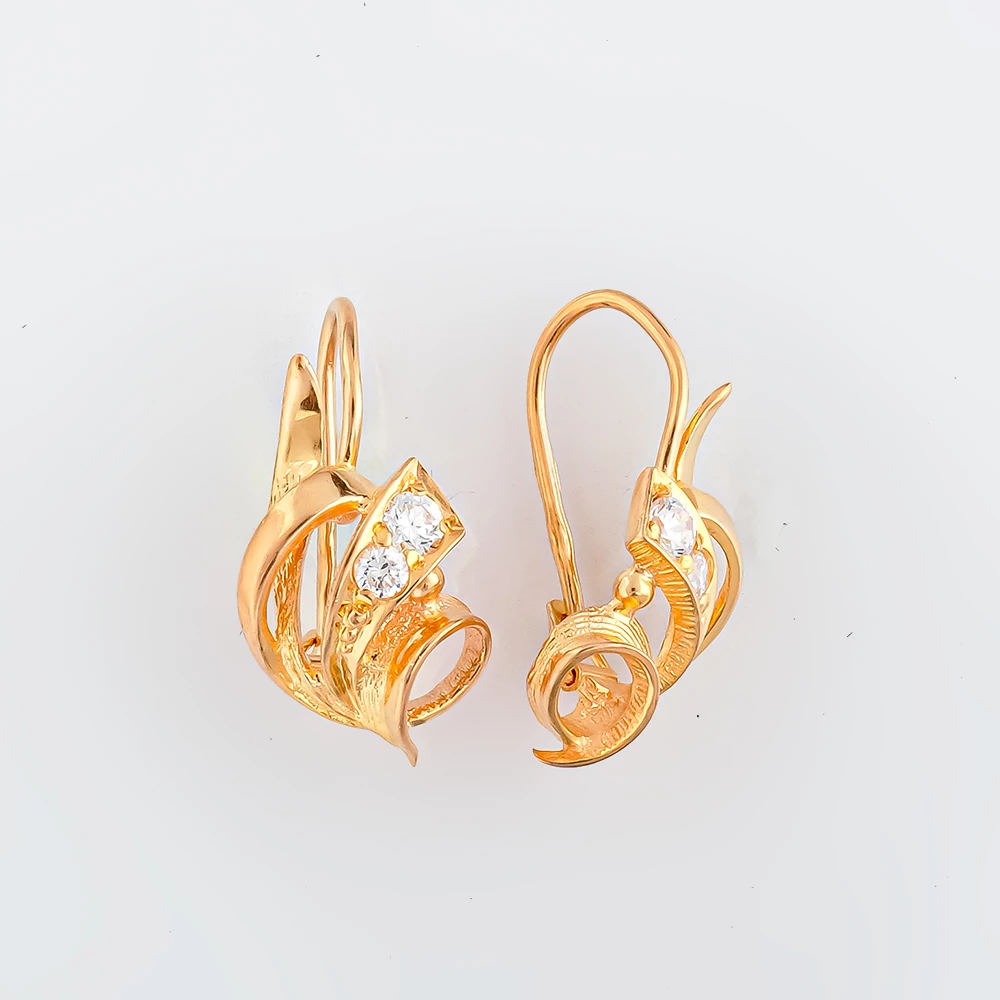 Серьги с фианитом из красного золота 585 пробы