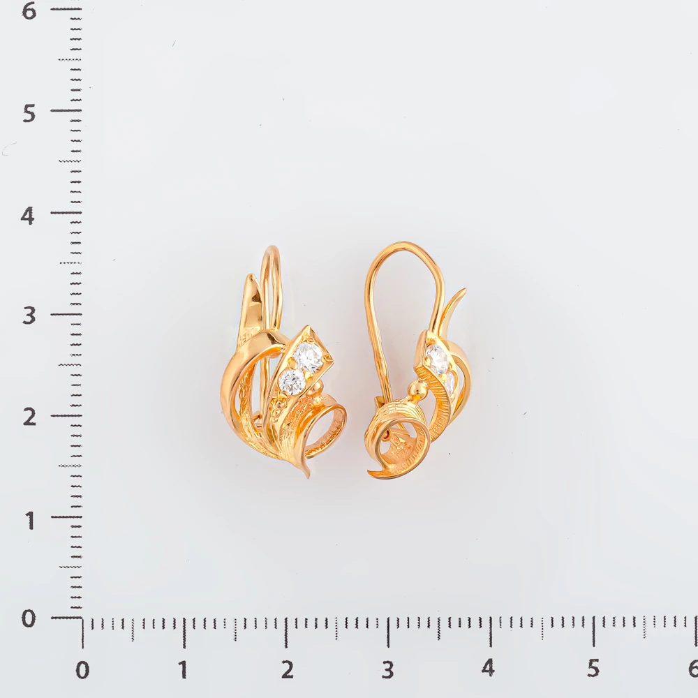 Серьги с фианитом из красного золота 585 пробы