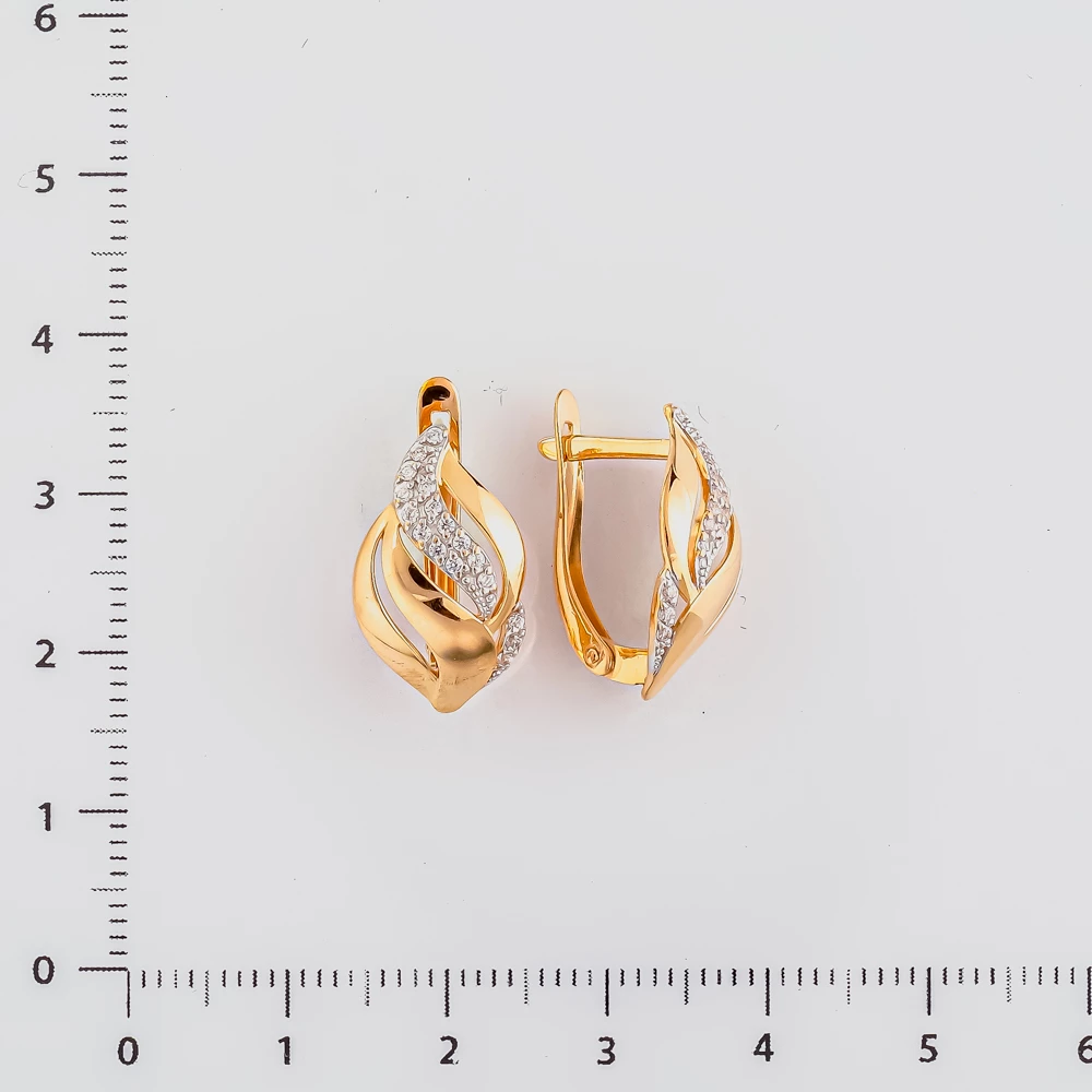 Серьги с фианитом из красного золота 585 пробы