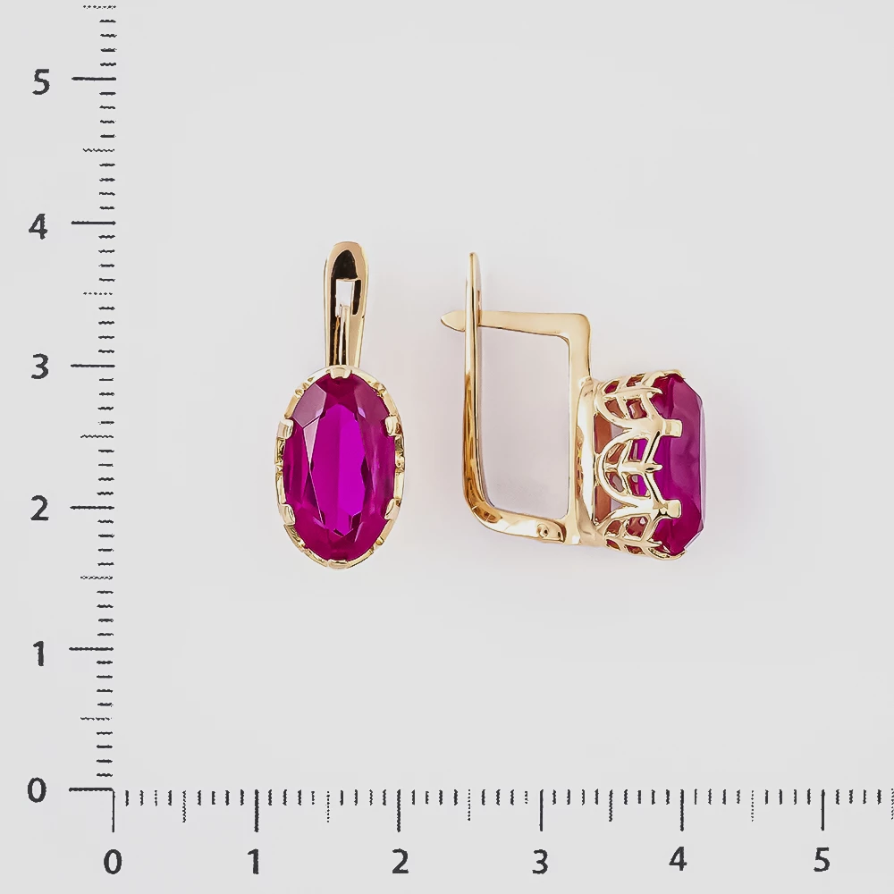 Серьги с фианитом из красного золота 585 пробы
