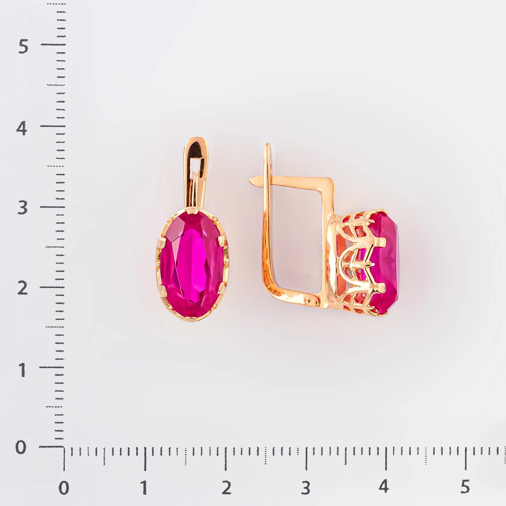 Серьги с фианитом из красного золота 585 пробы