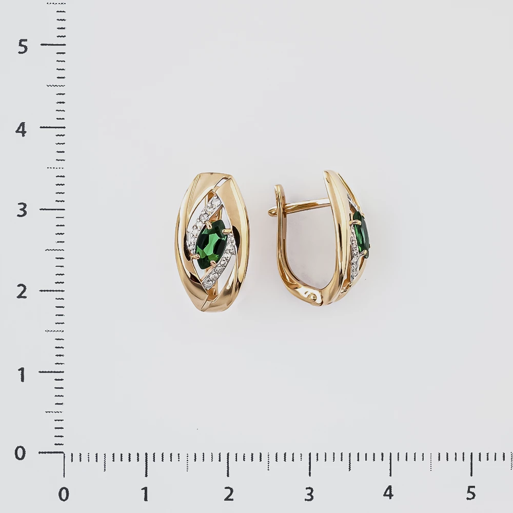 Серьги с изумрудом синтетическим из красного золота 585 пробы